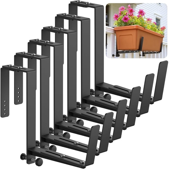 Window Box Brackets, Adjustable Planter Box Brackets, Heavy Duty Iron Flower Box Brackets for Railings, with Enhanced Bottom Support - Perfect for Balconies, Fences, and Gardens