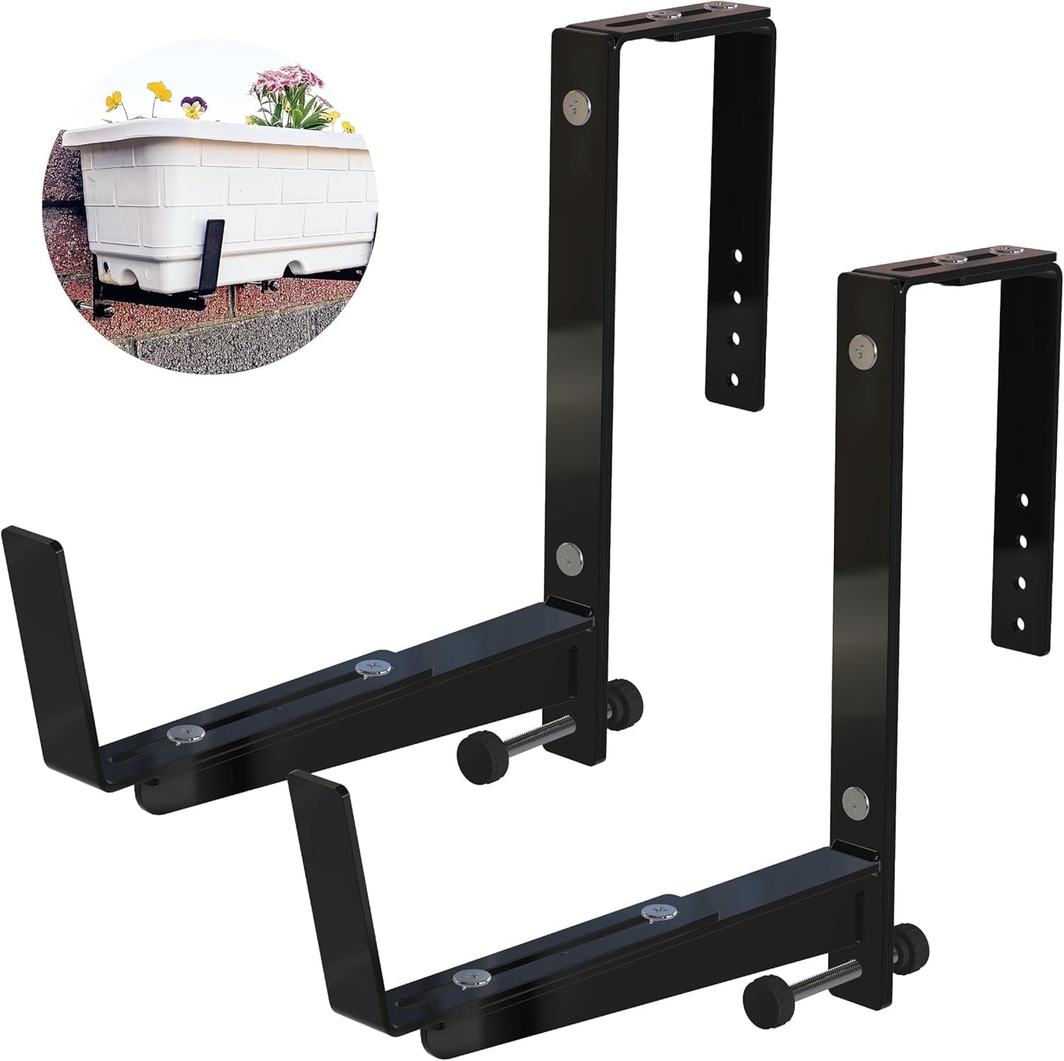 Adjustable Window Box Brackets for Railing – 2 Pcs Planter Holders