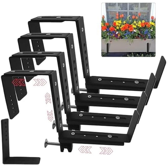 Window Box Brackets for Railing Adjustable Planter Box Brackets Flower Box Brackets for Railings Deck Bird Feeder Hanger for Railing Heavy Duty Bracket for Windowsills, Garden, Fences and Balcony