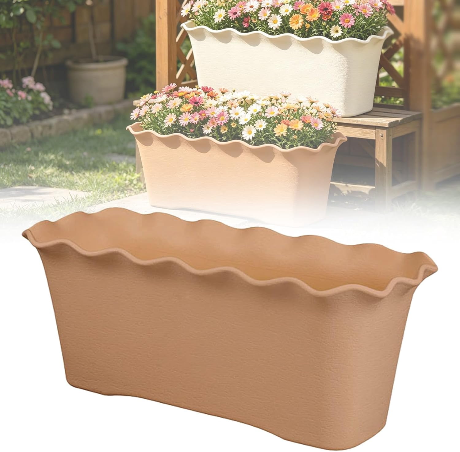 Window Box Planter 12 Inch Long Flower Pots for Spring Flowers Vegetables Herbs Plastic Window Planter Box Windowsill Plant Pot Indoor Outdoor Garden Balcony Porch Kitchen Home Decor(B)