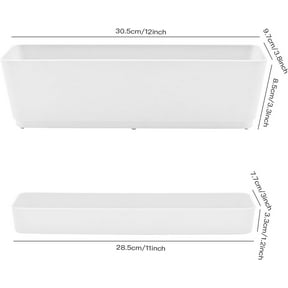 Window Box Planter, 12 Inches Flower Window Planteres, Rectangle Planters Box with Drainage Holes and Trays, Plastic Garden Flower Plant Pot for Windowsill Patio Garden Home Decor Porch Yard (White)
