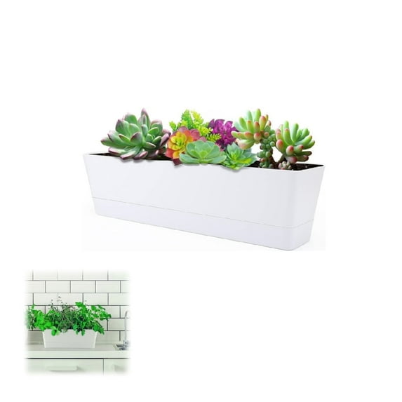 QZS Window Box Planter,1Pack Reusable Plastic Plant Pot for Yard Decor,12x3.8x4.6In Rectangle Flower Pot for Office Outdoor Decoration(White)