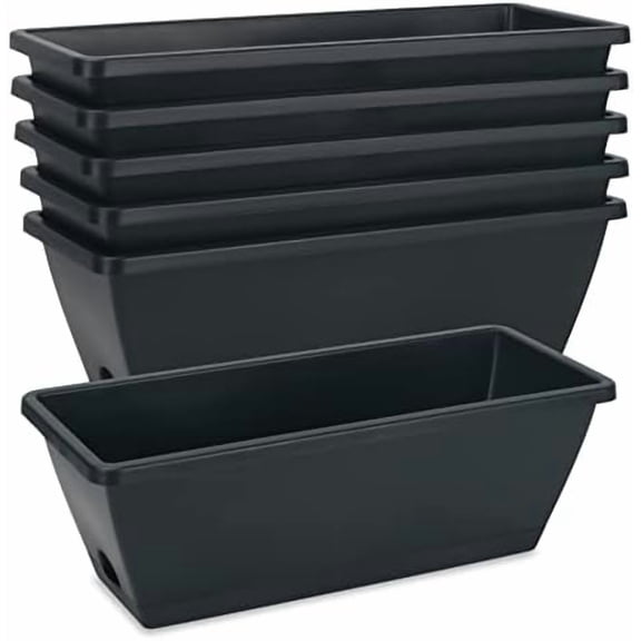 Window Box Planter, 6 Pack 17inch Plastic Vegetable Flower Planter Boxes with Tray, Indoor Outdoor Flower Pots for Windowsill, Patio, Porch, Garden Balcony, Dark Gray