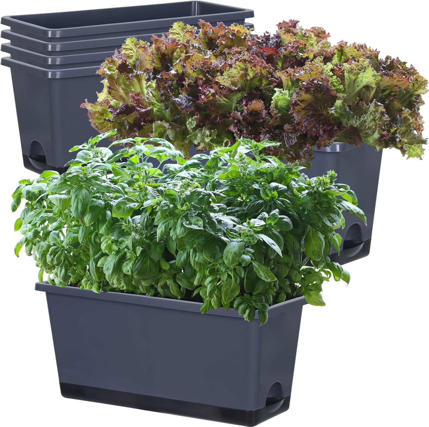 Rectangular Window Box Planter Window Box Planter 6 Pcs, 17 Inches Rectangle Flower Pots with Drainage ...