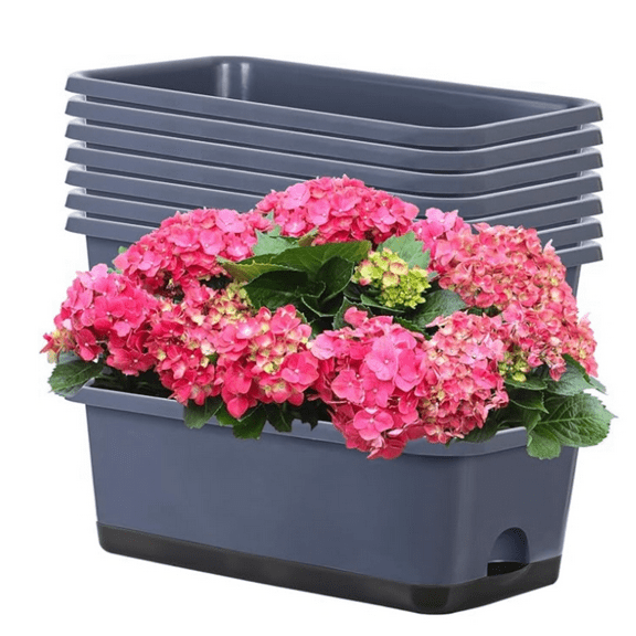 Window Box Planter 8 Pcs, 17 Inches Rectangle Flower Pots with Drainage Holes and Trays, Vegetable Planters for Windowsill Patio Garden Balcony Home Porch Yard Indoor Outdoor (Grey)