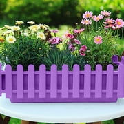 Window Box Planter with Attached Tray - Picket Fence Design Flower Pot for Indoor/Outdoor Use - Planter Box for Flowers, Herbs, Succulents Vegetables - Balcony, Sill & Patio Decor