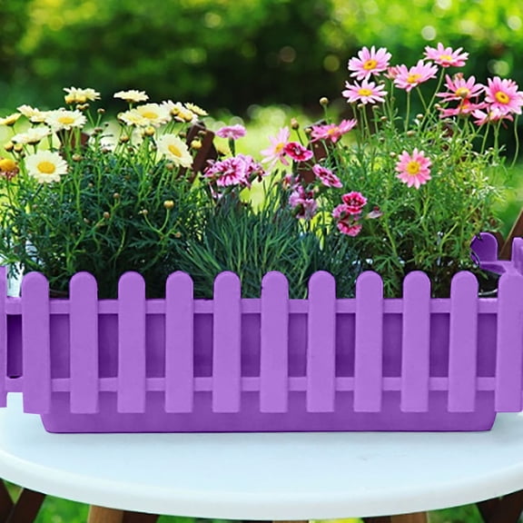 Window Box Planter with Attached Tray - Picket Fence Design Flower Pot for Indoor/Outdoor Use - Planter Box for Flowers, Herbs, Succulents Vegetables - Balcony, Sill & Patio Decor