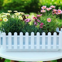 Window Box Planter with Attached Tray - Picket Fence Design Flower Pot for Indoor/Outdoor Use - Planter Box for Flowers, Herbs, Succulents Vegetables - Balcony, Sill & Patio Decor