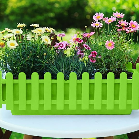 Window Box Planter with Attached Tray - Picket Fence Design Flower Pot for Indoor/Outdoor Use - Planter Box for Flowers, Herbs, Succulents Vegetables - Balcony, Sill & Patio Decor