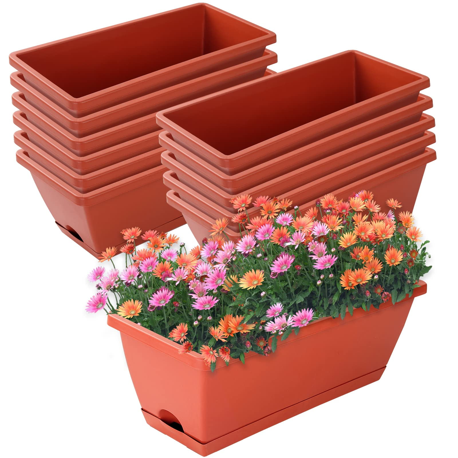 Window Box Planter Brick Red L 16.6 x W 7 x H 5.9 inches for Indoor Outdoor Gardening