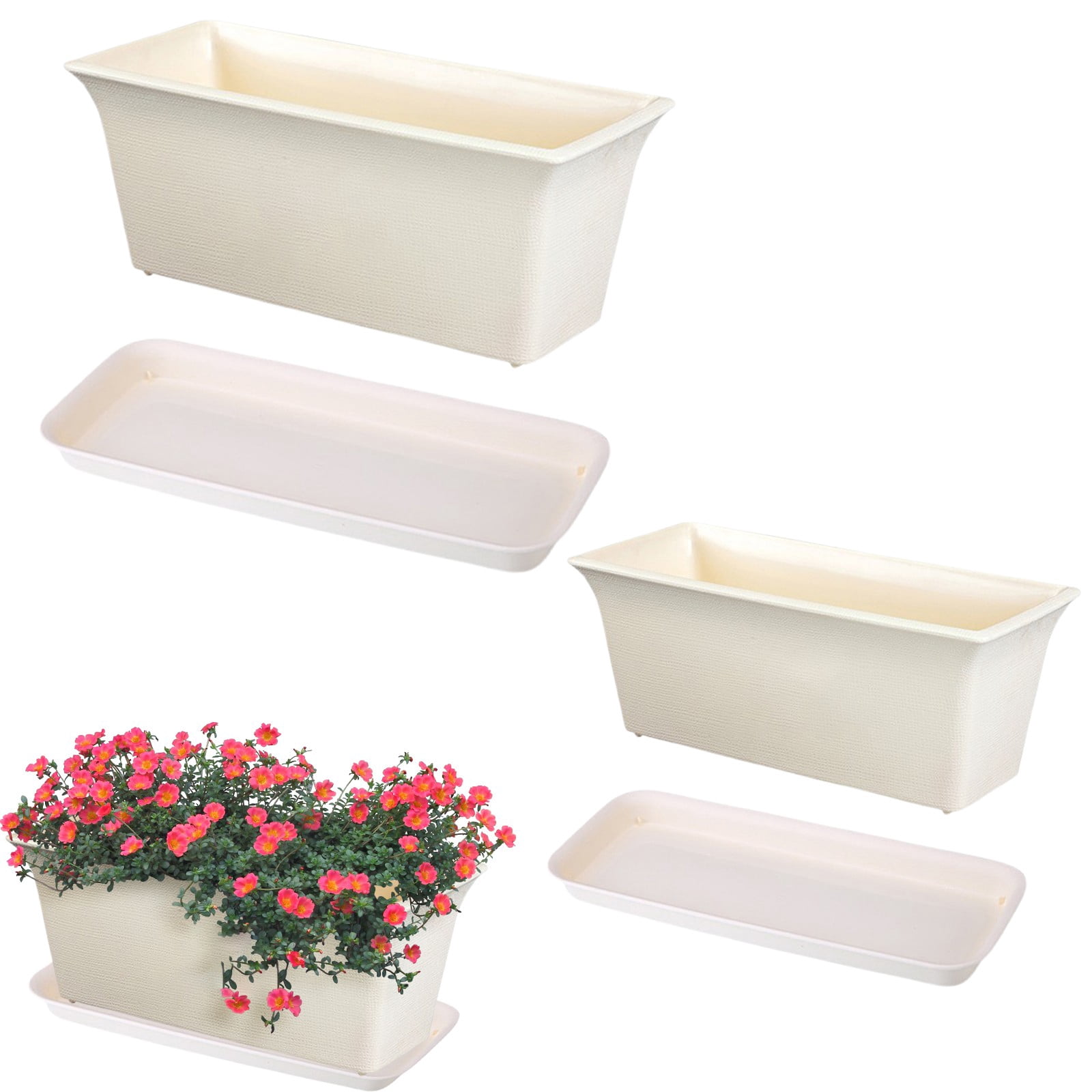 Window Box Planter Pots Rectangular Indoor Outdoor Planter With Drainage Tray Windowsill Planter For Herbs Vegetables Flowers Balcony Garden Home Decor Small Medium Planter Set