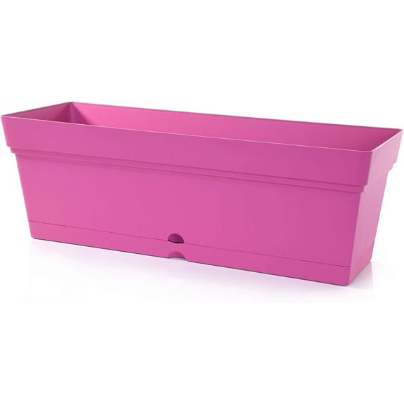 Window Box Planter, Window Planter Box for Indoor Outdoor Use, Rectangular Pots with Saucers & Drainage Holes, Decorative Plant Pots for Window Sill, Shelf, Desktop, 19" Wx6.75 H, Fuchsia