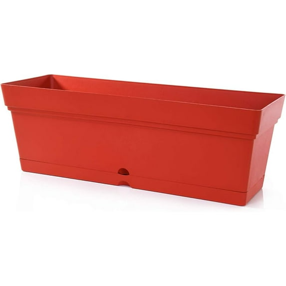 Window Box Planter, Window Planter Box for Indoor Outdoor Use, Rectangular Pots with Saucers & Drainage Holes, Decorative Plant Pots for Window Sill, Shelf, Desktop, 19" Wx6.75 H, Red