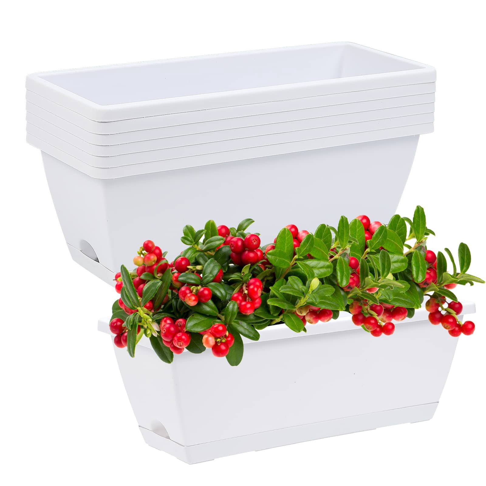 Window Box Planters 7 Pack 17 Inch Plastic Rectangular Flower Pots with Saucers for Indoor Outdoor Garden Patio Home Decor