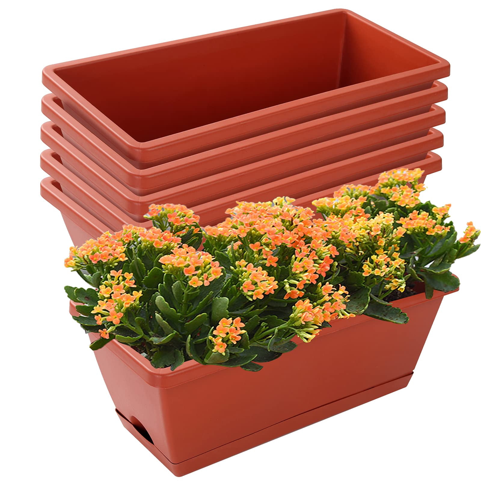 Window Box Planters 7 Pack 17 Inch Plastic Rectangular Flower Pots with Saucers for Indoor Outdoor Garden Patio Home Decor