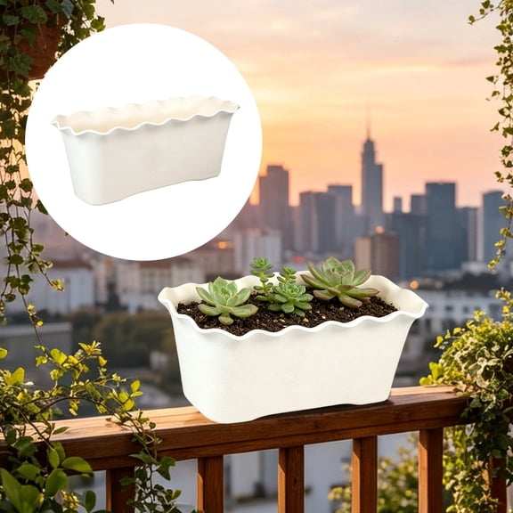 Window Box Planters,Flower Boxes Outdoor,Wavy Ruffled Edge Rectangular Plastic Flower Pot, Scalloped Decorative Planter Box For Home Garden Balcony Patio Plants,Durable Lightweight Plant Container
