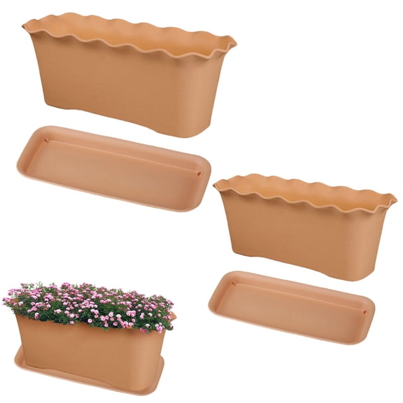 Window Box Planters Pots Rectangular Indoor Outdoor Planter With Drainage Tray Wave Edge Windowsill Planter For Herbs Vegetables Flowers Balcony Garden Home Decor Small Medium Planter Flower Pot