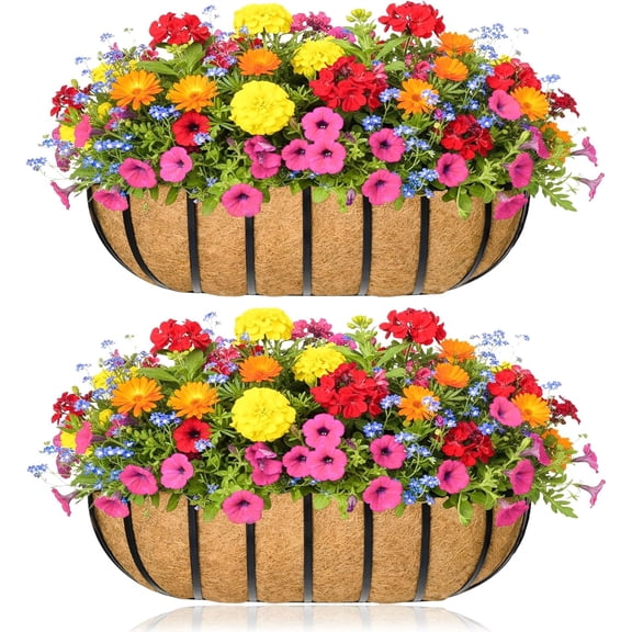 Window Box Railing Planter with Coco Liner 2 Pack 16 Inch Metal Hanging Flower Planter Deck Railing Planters Boxes for Balcony Outdoor Plants Fence Porch Patio