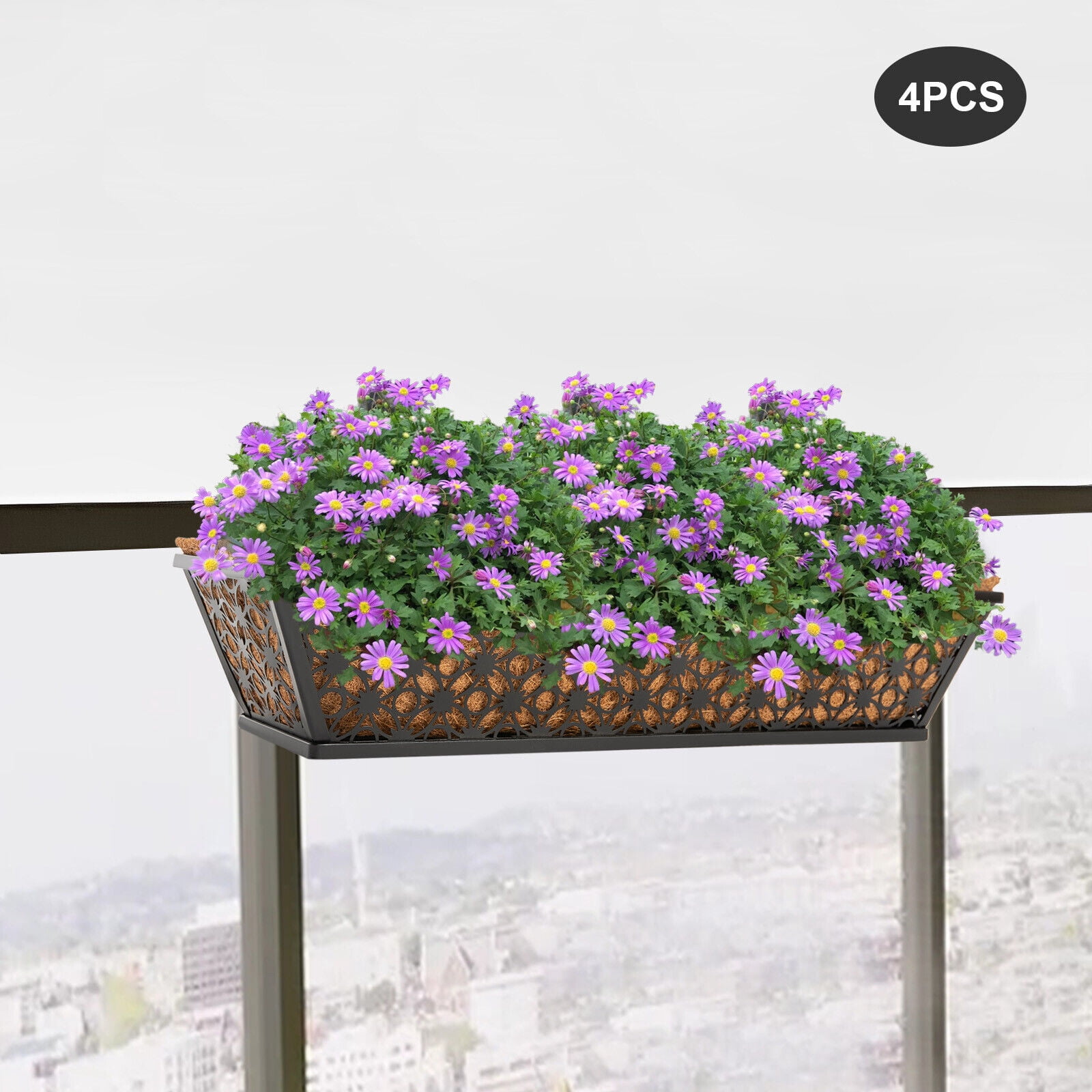 Window Box Railing Planter with Coco Liner for Outdoor Deck Balcony ...