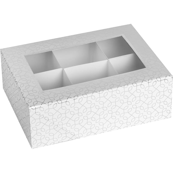 Window Box with Six Sections - 6 Pack - 7x5x2.5 - Silver Colored Versatile Bakery Boxes Perfect for sharing Snacks and Cookies | 6 Insert Sections Gift Boxes