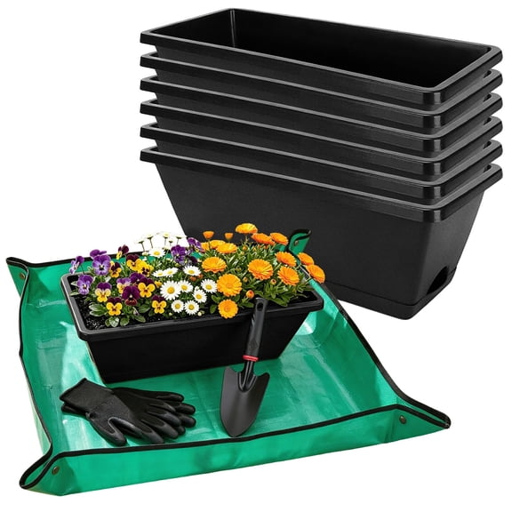 Window Boxes Black 7 Pack Plastic Rectangular Planters for Indoor/Outdoor Plants