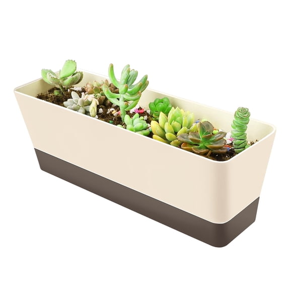 Window Boxes,Indoor Rectangle Planter, Herb Succulent Cactus Window Box with Saucer, Modern Plastic Plant Pot for Windowsill, Garden Balcony, Home Office Outdoor Decor