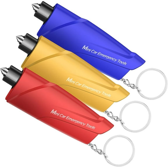 Window Breaker Seatbelt Cutter,3-in-1 Mini Glass Breaker, 3 Pack Car Escape Tool for Land and Underwater,Keychain Car Emergency Tool(Blue/red/yellow )