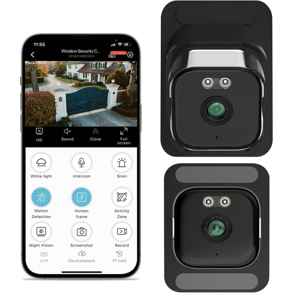 Window Camera (2-Pack), 3MP -Band WiFi Indoor Camera, Color Night Vision, Human Detection, No Drilling