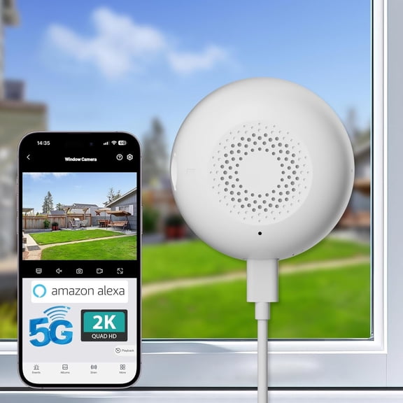 Window Camera, 5G & 2.4GHz WiFi Indoor Dome Camera for w/Full Color Night Vision, Real-Time , Human/Motion Detection, Alexa, 24/7 Recording, Easy Install,White,Short-1P