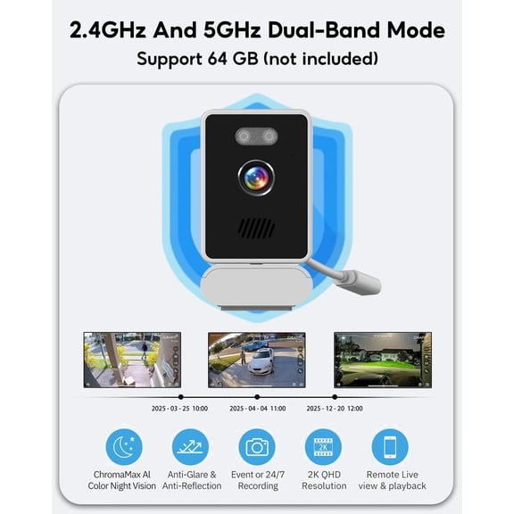 Window Camera 5MP 2K,2.4GHz & WiFi Indoor Cameras for Home Security,Window Security Camera with Mounting Sticker Al Color Night Vision,Person & Motion Detection (White)