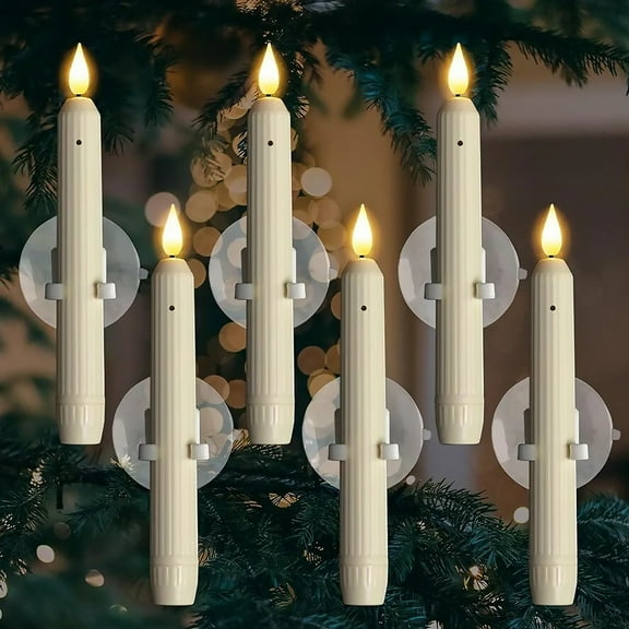 Window Candles with Dusk to Dawn Sensor, 6 Pcs 7'' Flameless Taper Candles with Suction Cups, LED Candles Light Battery Operated, Electric Candle Sticks for Christmas Halloween Thanksgiving