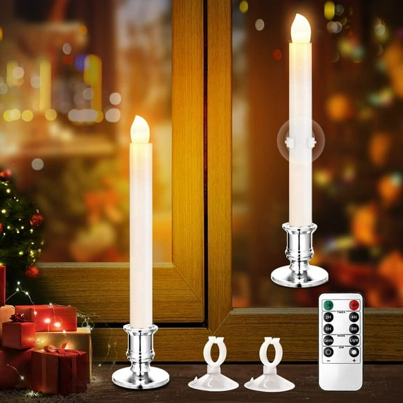 Window Candles  LED Battery Operated Christmas Candles for Windows with Remote Timer Electric Flameless Candle Lights with Candle Holders Suction Cups for Christmas Decorations