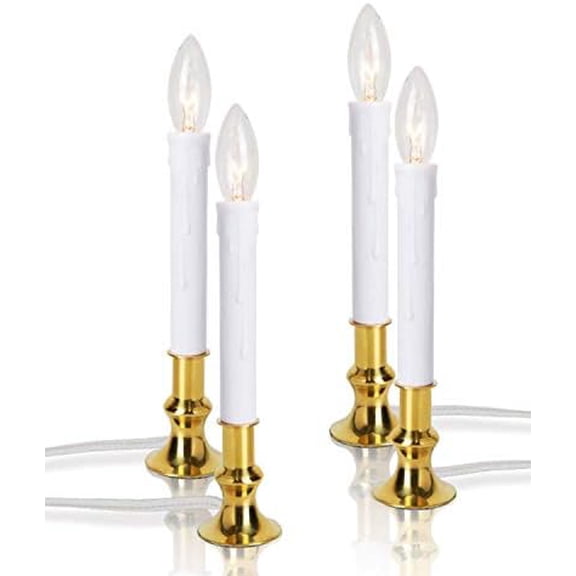 Window Candles with Timer Electric Christmas Candles for Windows, Brush Brass Base with Extra Weight, UL Listed (Set of 4) + 2 Replacement Bulbs$$Home Decor, Kitchen, & Other