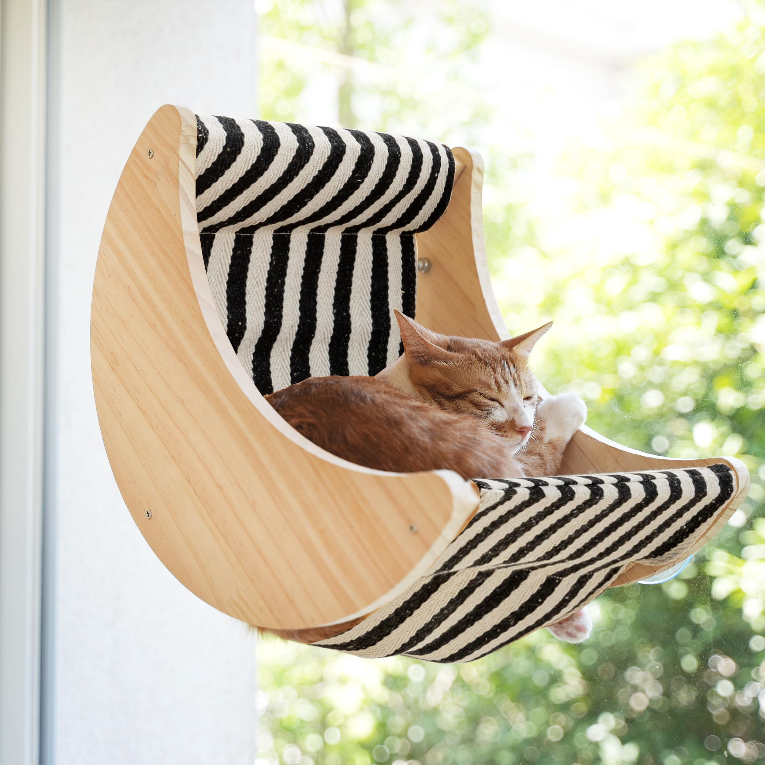 Window Cat Beds For Indoor Cats Perches Moon Shelves Mounted With Strong Suction Cups Seat Sleep And Watch Birds(stripe)