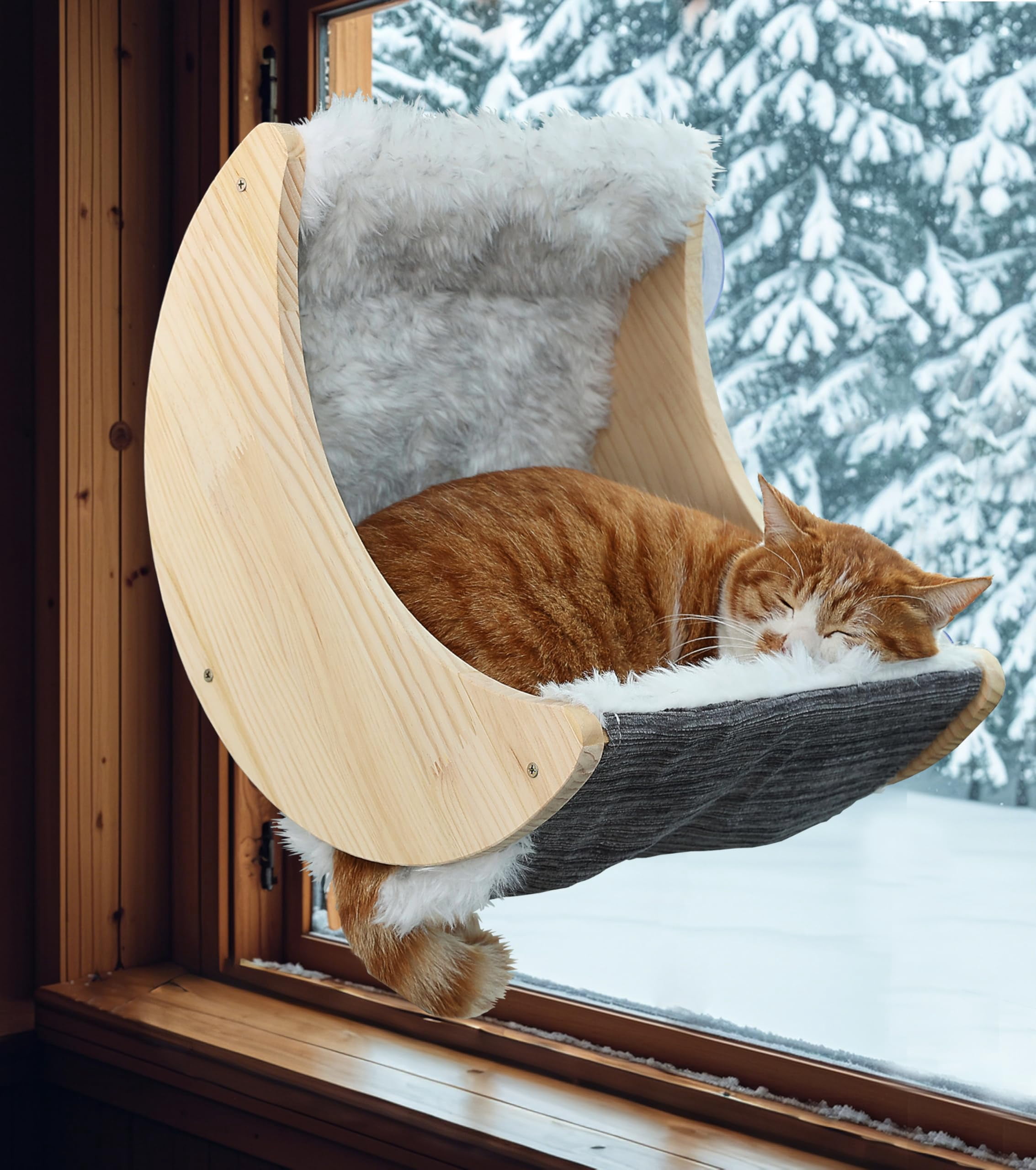 Window Cat Beds With Ultra Plush Hammock  Moon Shelves Mounted Strong Suction Cups Seat For Overlooking And Sunbathing(faux Fur)