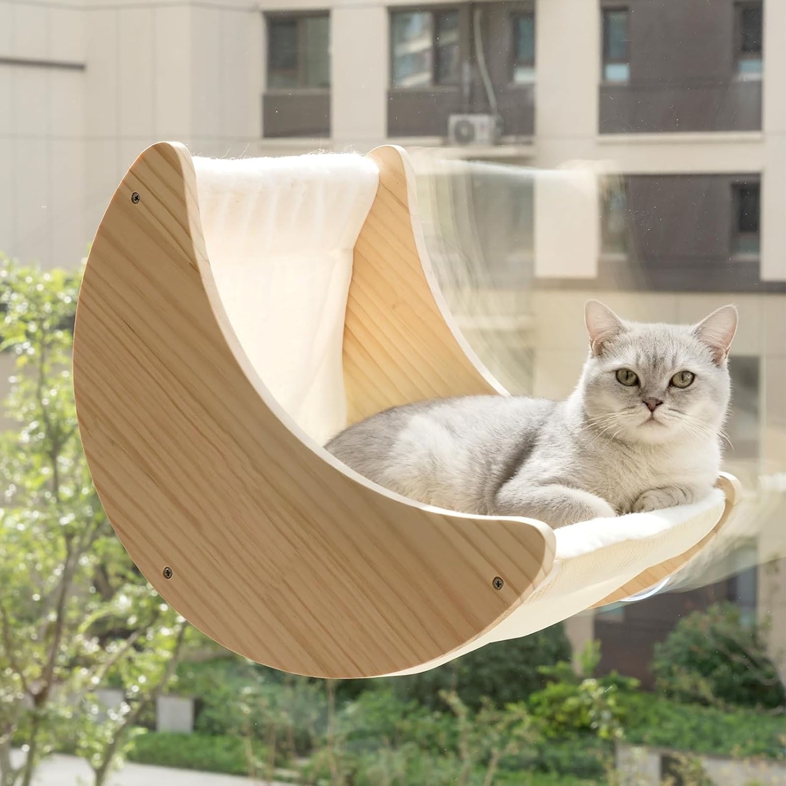 Window Cat Beds for Indoor, Cat Window Perch Hammock Bed Moon Shelves Mounted with Suction Cups, Cat Hammock Moon Bed Holds 50 Lbs, Cat Window Seat for Sleep Watch Birds Sunbathing