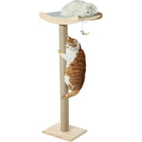 Window Cat Perch with Scratching Posts, 46" Wood Tree Bed for Maine Coon Big Cats Perching and Lounging, Mounted with 3 Strong Suction Cups (Wood Platform)