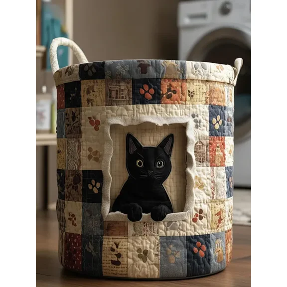 Window Cat Quilted Laundry Basket, Clothes Hamper Storage Bag, Housewarming Gift Ideas, Mother's Day Gifts, Birthday Gift