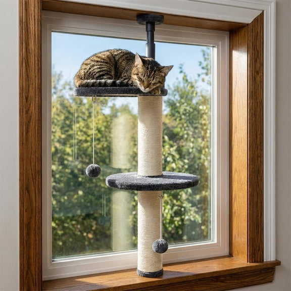 Window Cat Tree & Small Cat Tower – Adjustable Cat Window Perch & Shelf for Indoor Cats – Sturdy Window Sill Extender Seat for Large Cats