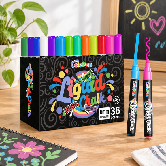 Window Chalk Markers 36 Colors Liquid Marker For Windows Glblackboard Chalkboard Calendar Washable Erasable Wet Erase Pens Set Bi