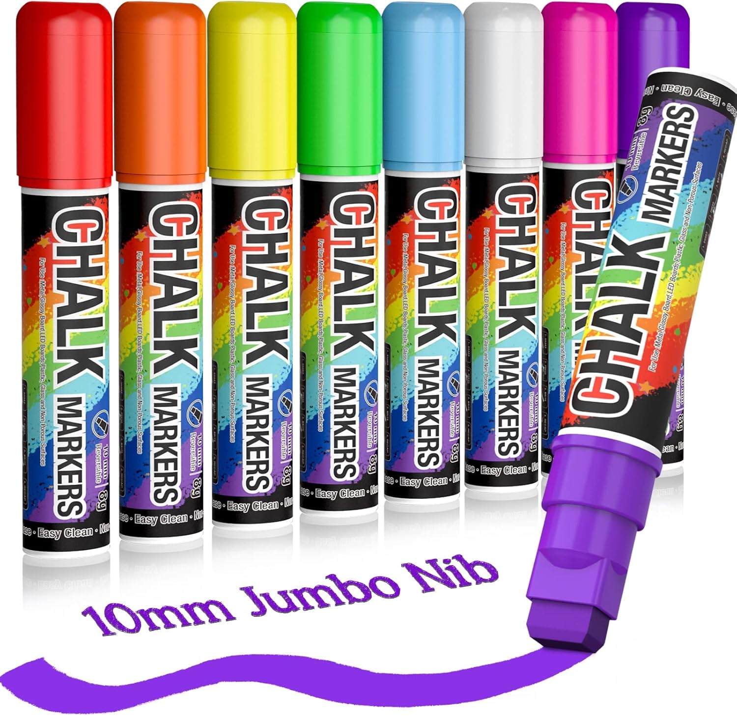 Window Chalk Markers for Cars Washable: 8 Colors Jumbo Liquid Chalk Marker with 10mm Thick Tips, Big Chalkboard Markers, Car Window Paint Markers Pen for Glass, Auto, Bistro, Mirror, Poster, Business