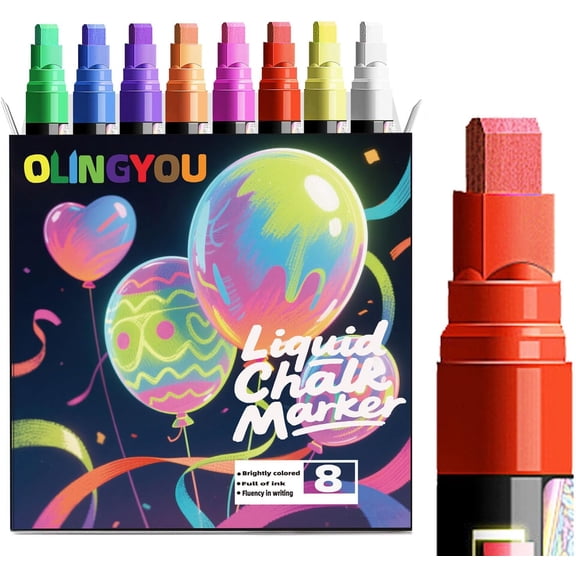 Window Chalk Markers for Cars Glass Washable, 8 Colors Liquid Chalk Marker Pens with 7mm 2 in 1 Nib Wide Tips, Big Chalkboard Markers Car Window pens