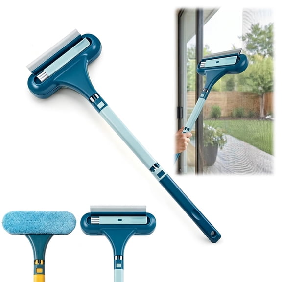Window Cleaning Brush 2 in 1 Mesh Screen Cleaner with Squeegee Removes Dust Dirt and Stains Fast Wet Dry Cleaning for Glass Patio Door and Car Interiors Use