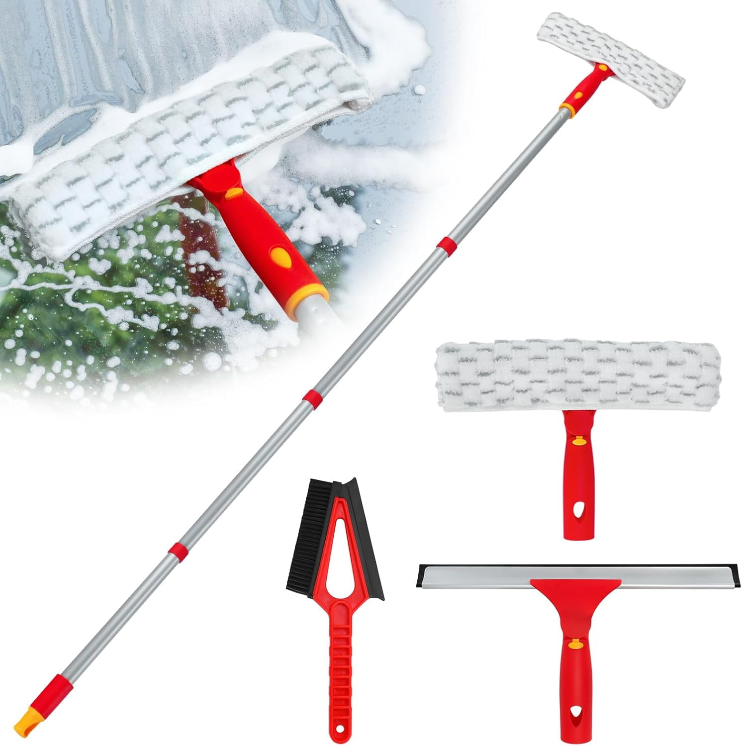 Window Cleaning Kit-58inch Long Handle Squeegee,Microfiber Scrubber ...