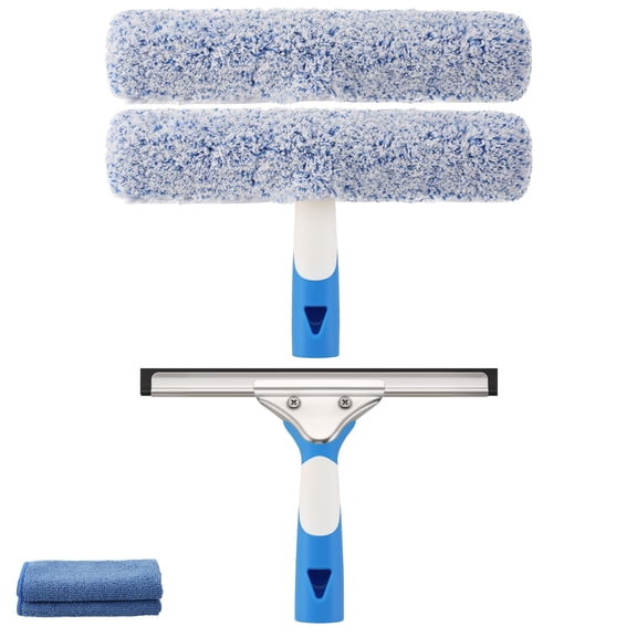 Window Cleaning Kit Squeegee & Scrubber for Shower Glass Car | Professional Windows Cleaner Tool Glass Washing Equipment - Silicone Squeegee & Microfiber Scrubber for Mirror Windshield