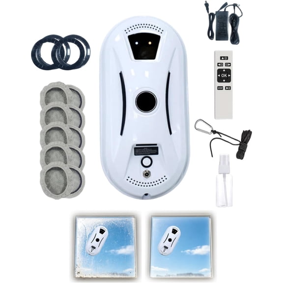 Window Cleaning Robot, Automatic Robot Window Cleaner Inside/Outside High Windows, Electric Glass Cleaner with Remote Control, Multi-Surface Vacuum Cleaner Robots, Anti-Fall Safety System