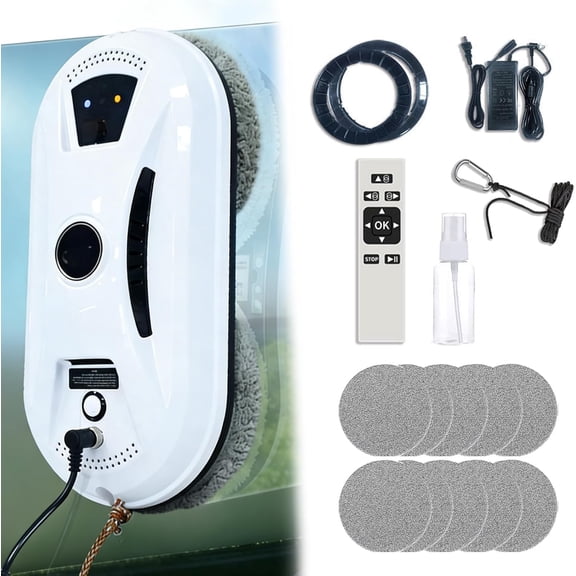 Window Cleaning Robot with Ultrasonic Water Spray, 2800Pa Strong Suction, Automatic Glass Cleaner with Edge Detection & AI Path Planning, Remote Control, Magnetic Double-Sided Window Washer