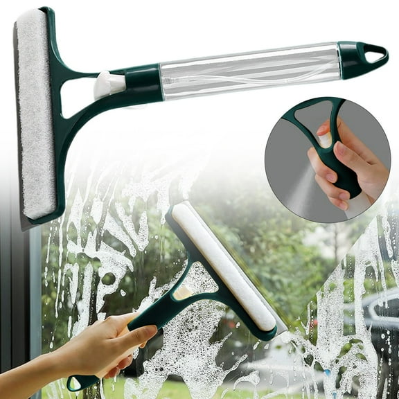 Window Cleaning Scraper with Spray Bottle Squeegee Washer Tool for Glass Car Windshield Professional Heavy Duty Wiper Blade,Glass Cleaning Tool,Squeegee,1PC,Blackish Green