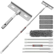 Window Squeegee Cleaner Tool, 4 in 1 Rotatable Window Cleaning Squeegee Kit with Extension Pole and Duster, 67'' Window Washing Kit for Home Mirror Car Glass with 3 Replaceable Cloth Strips(Gray)