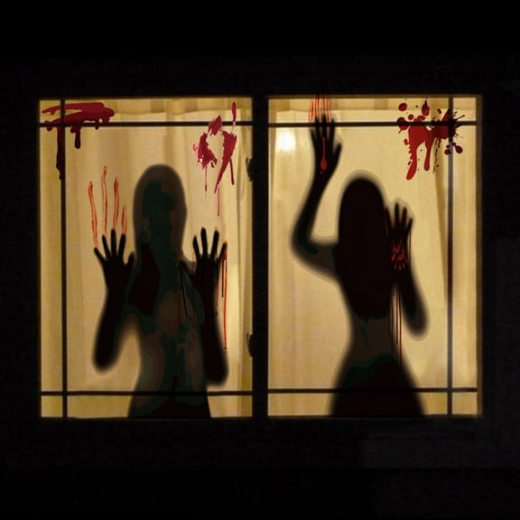 Window Clings Halloween, Terrifying Spooky Female Ghost Shadow with Blood Smear Hand Prints, Zombie Halloween Decorations Alternative for Adult Halloween Birthday Parties,